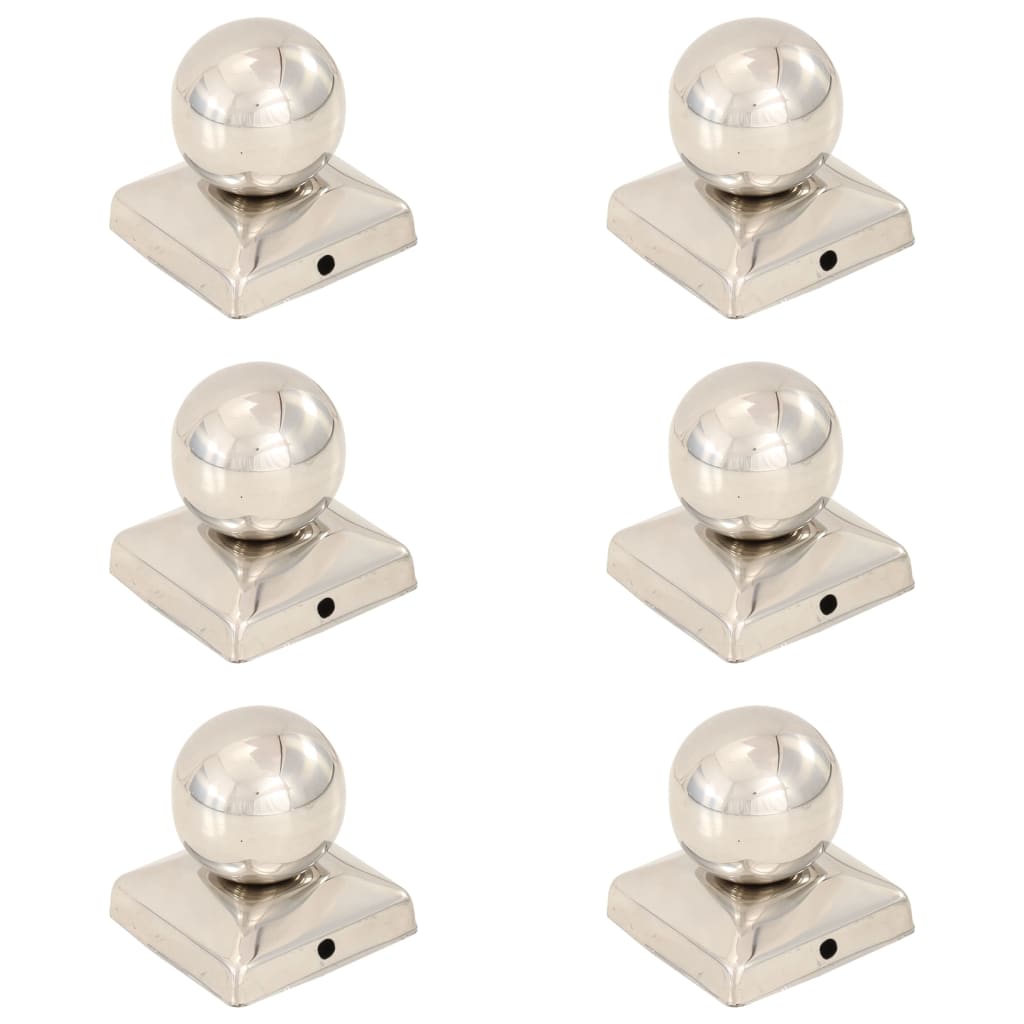 Stolpehatter 6 stk ballformet rustfritt stål 71x71 mm