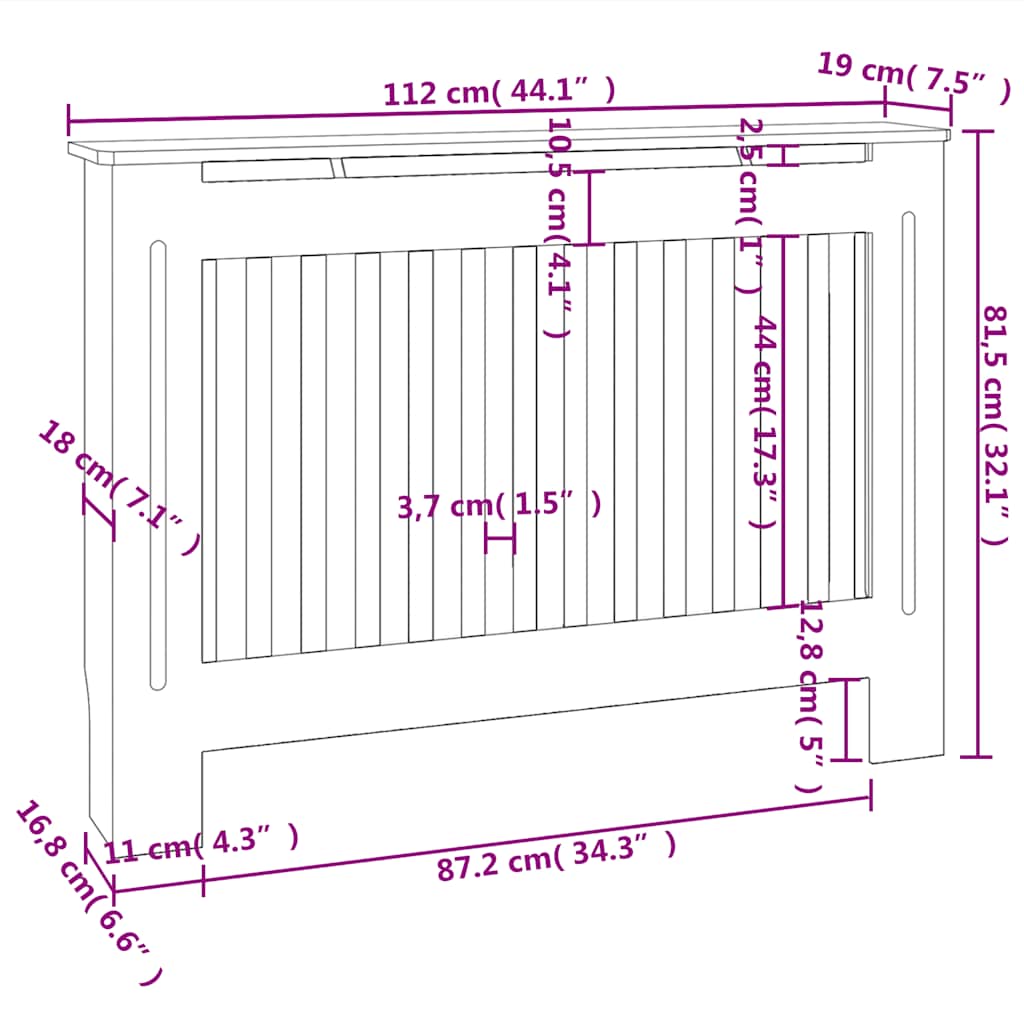 Radiatordeksel svart 112x19x81,5 cm konstruert tre