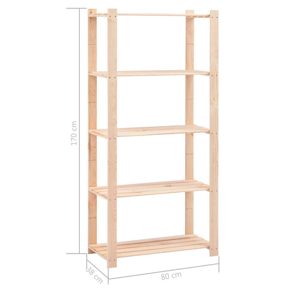 Lagringshyller 5 etasjer 3stk 80x38x170cm heltre furu 250kg