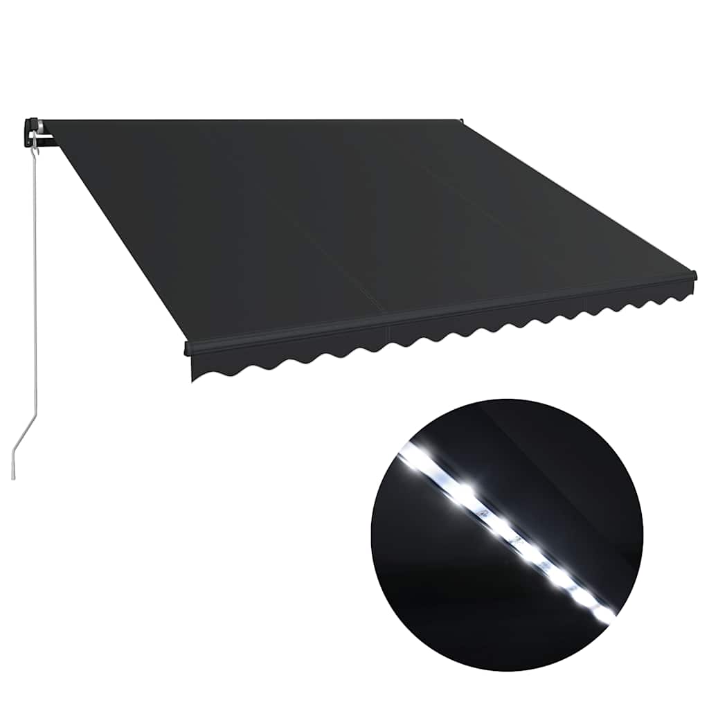 Manuell uttrekkbar markise med LED 450x300 cm antrasitt vidaXL