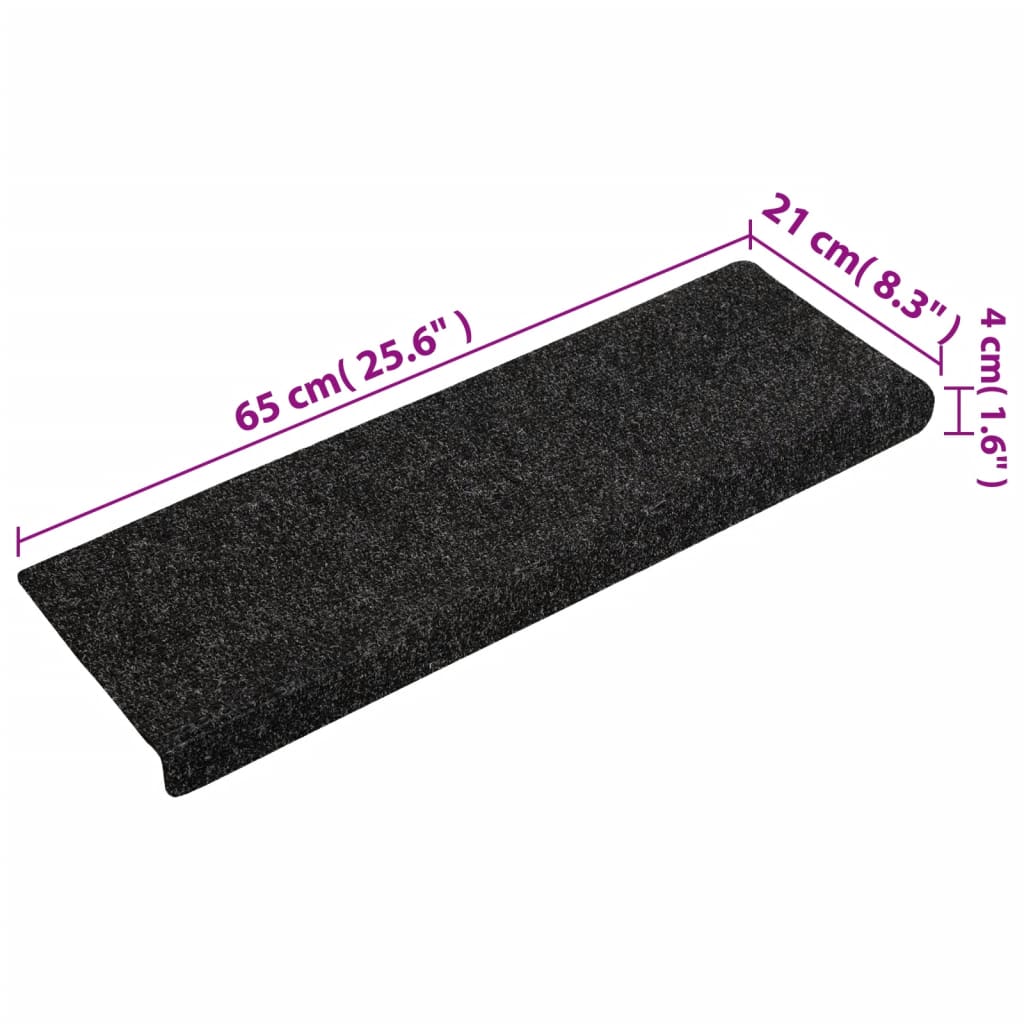 Trappematter selvklebende 15 stk 65x21x4 cm svart rektangulær kant