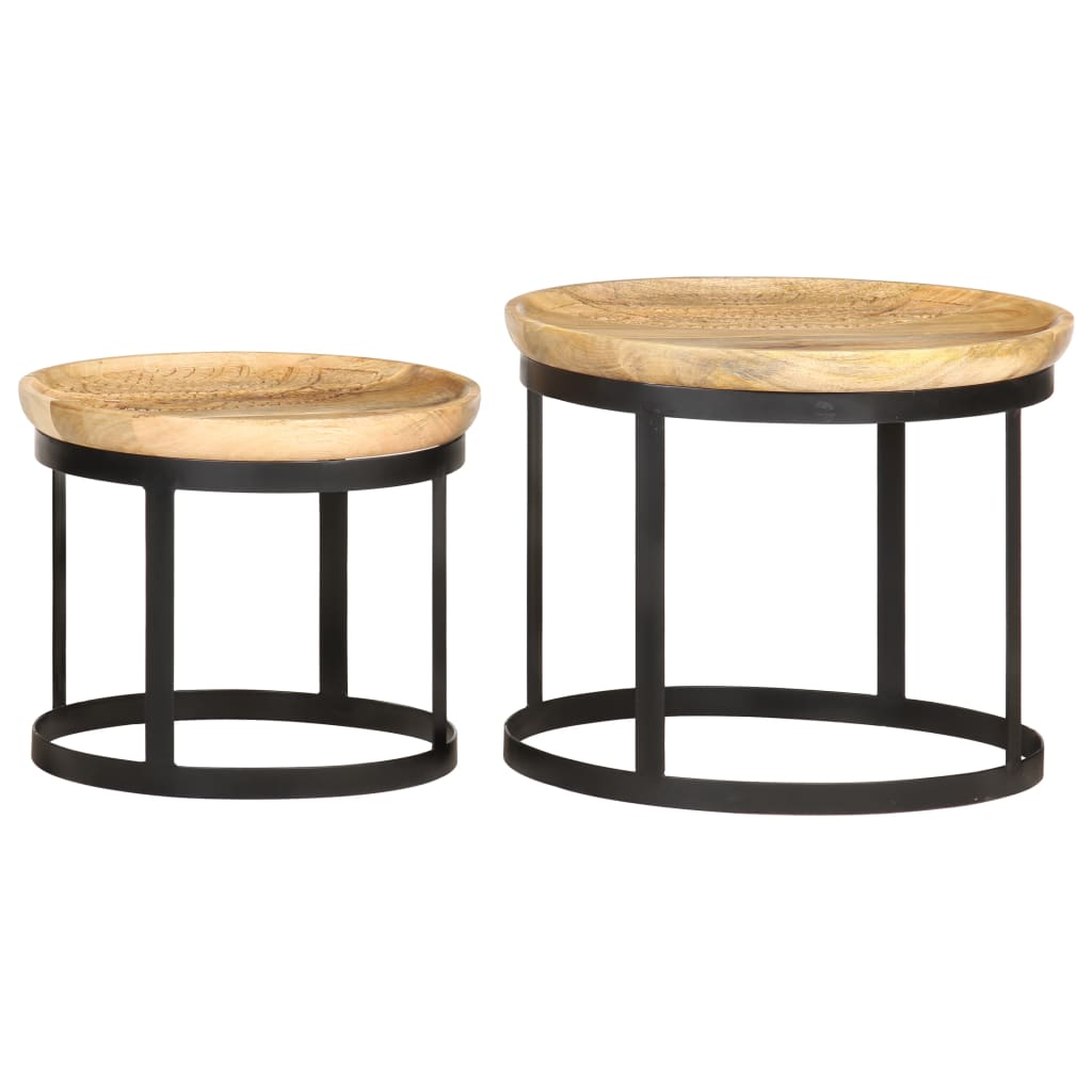 Runde sidebord 2 stk heltre mango og stål
