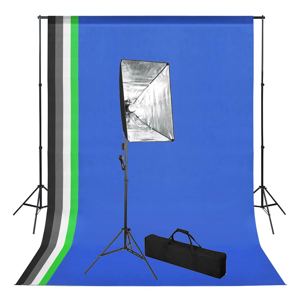 Fotostudiosett med bakgrunner og softbokslys