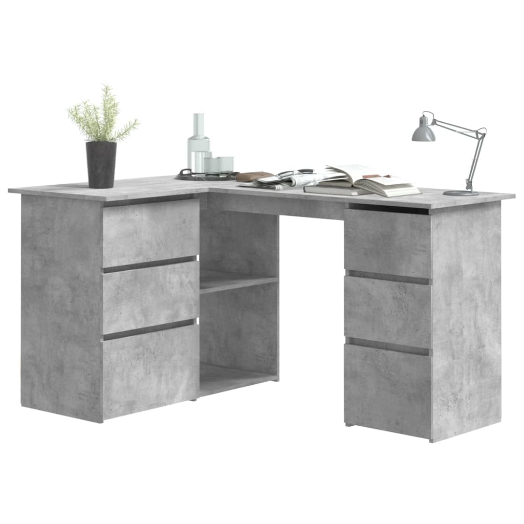 Skrivebord for hjørne betonggrå 145x100x76 cm konstruert tre