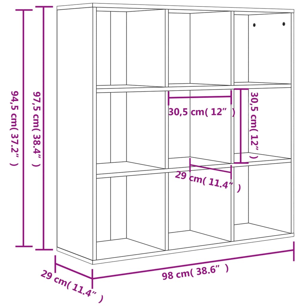 Bokhylle sonoma eik 98x29x97,5 cm konstruert tre