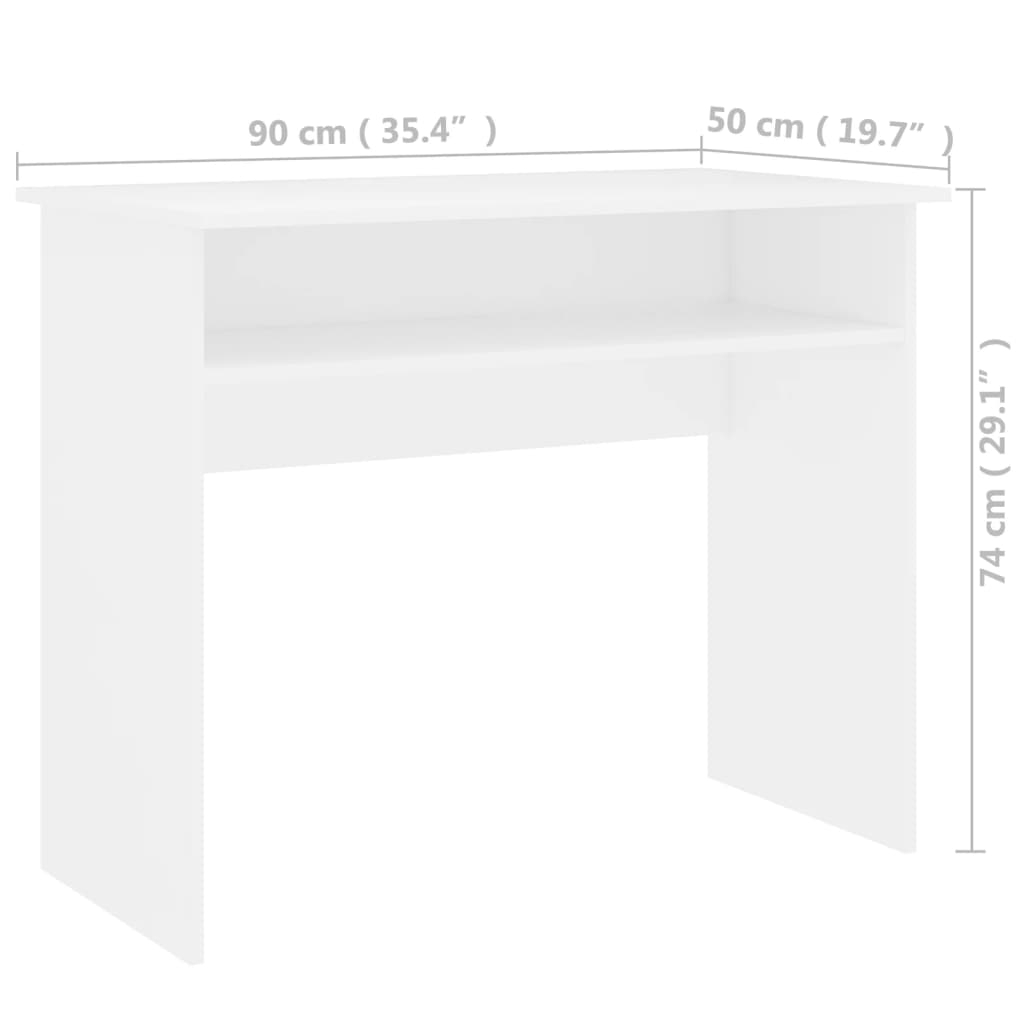 Skrivebord hvit 90x50x74 cm konstruert tre