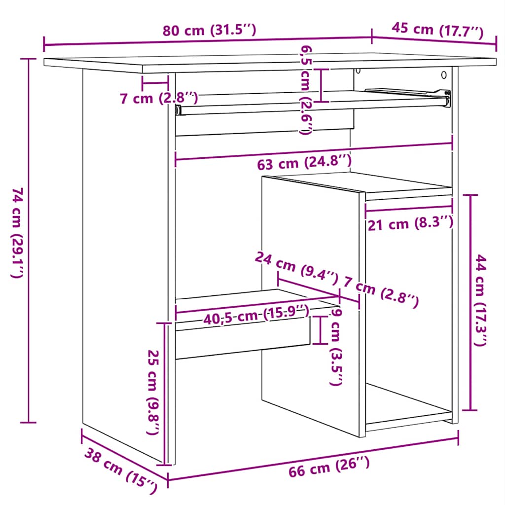 Skrivebord betonggrå 80x45x74 cm konstruert tre