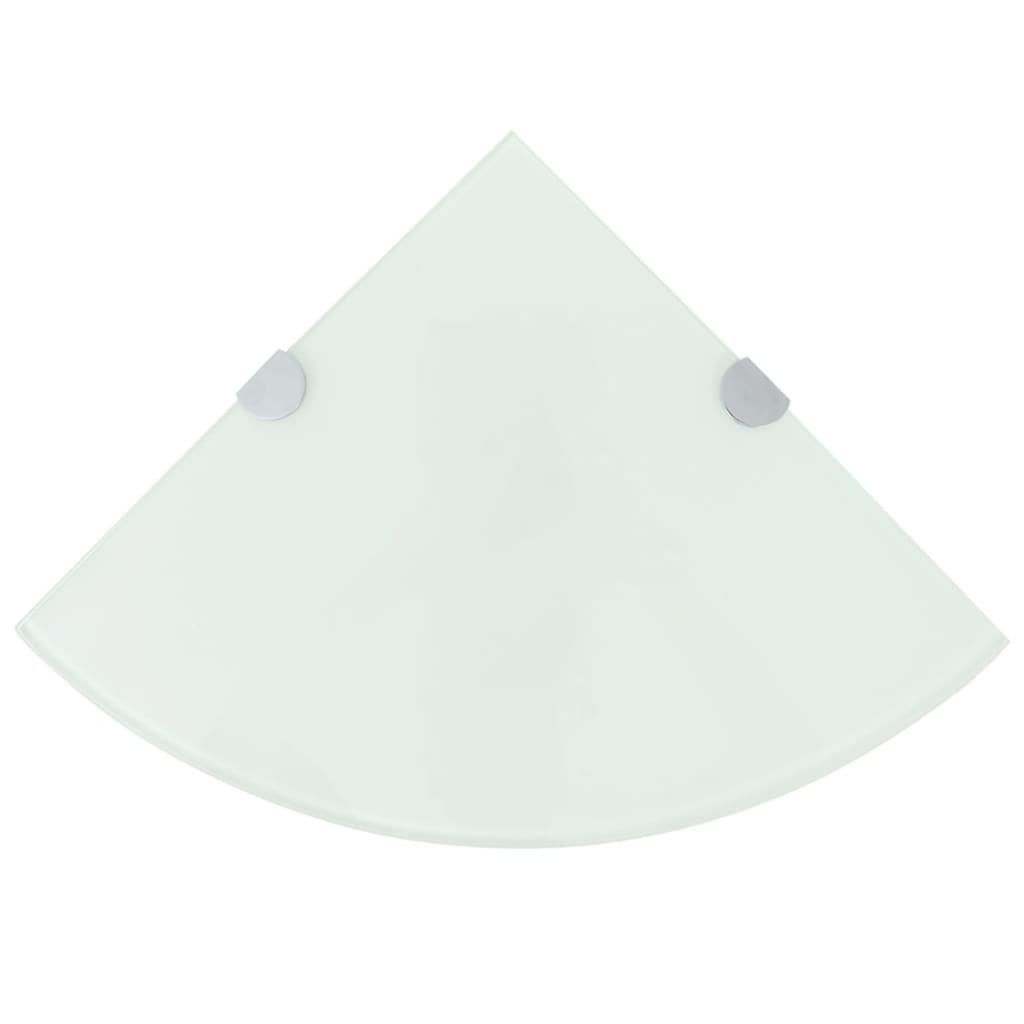 Hjørnehyller 2 stk med kromstøtter hvit glass 35x35 cm