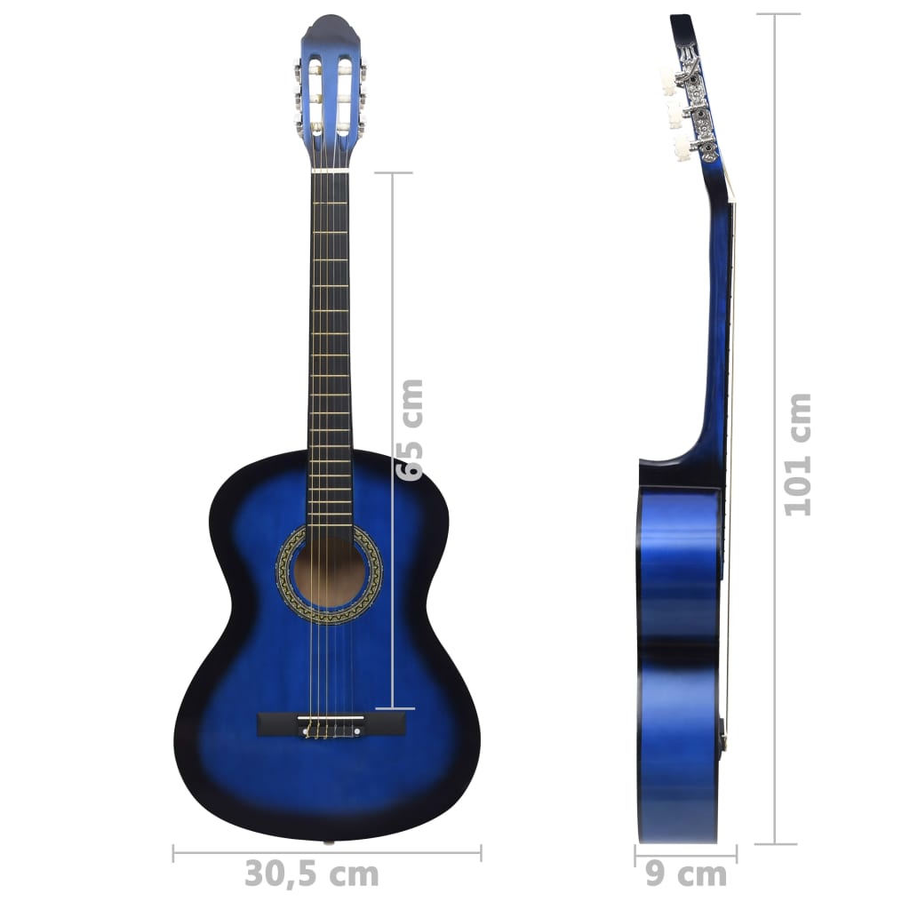 Klassisk gitar for nybegynnere 4/4 39" lind blå