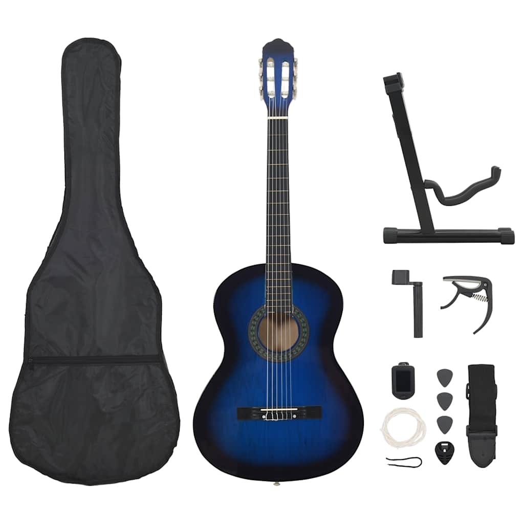 Klassisk gitar nybegynnersett 12 deler 4/4 39" blå