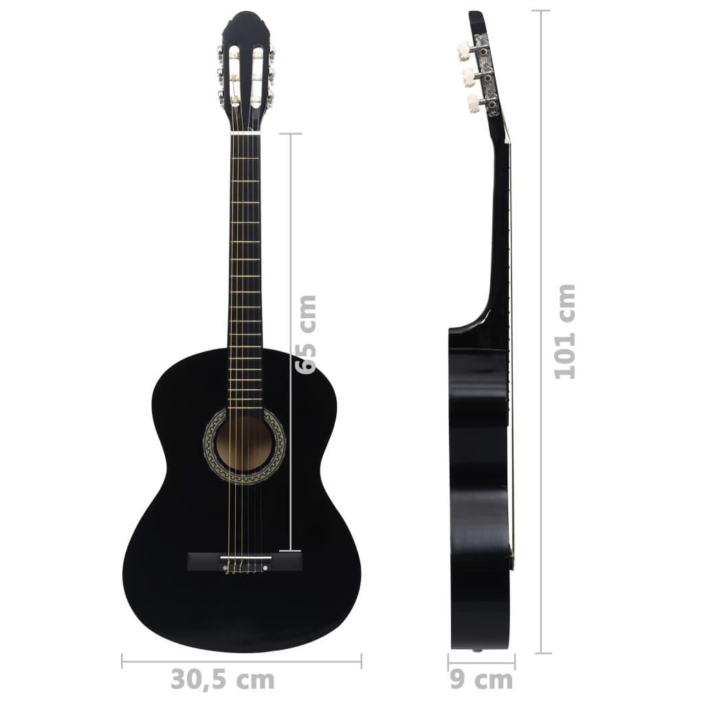 Klassisk gitar for nybegynnere 4/4 39" lind svart