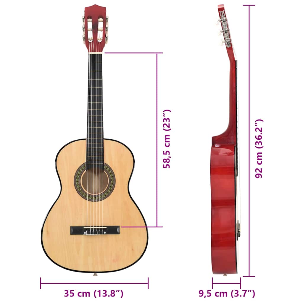 Klassisk gitarsett for nybegynnere 8 deler 3/4 36"