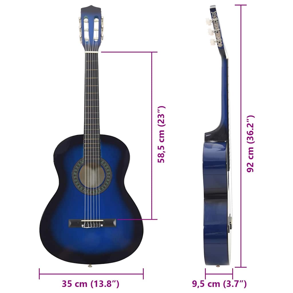 Klassisk gitar for nybegynnere og barn 3/4 36" blå
