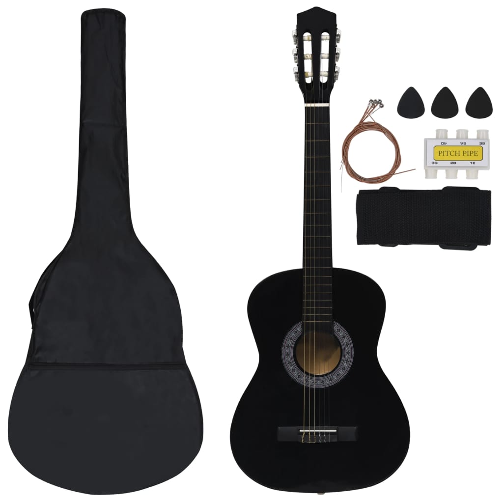 Klassisk gitar sett for nybegynnere 8 deler 3/4 36" svart