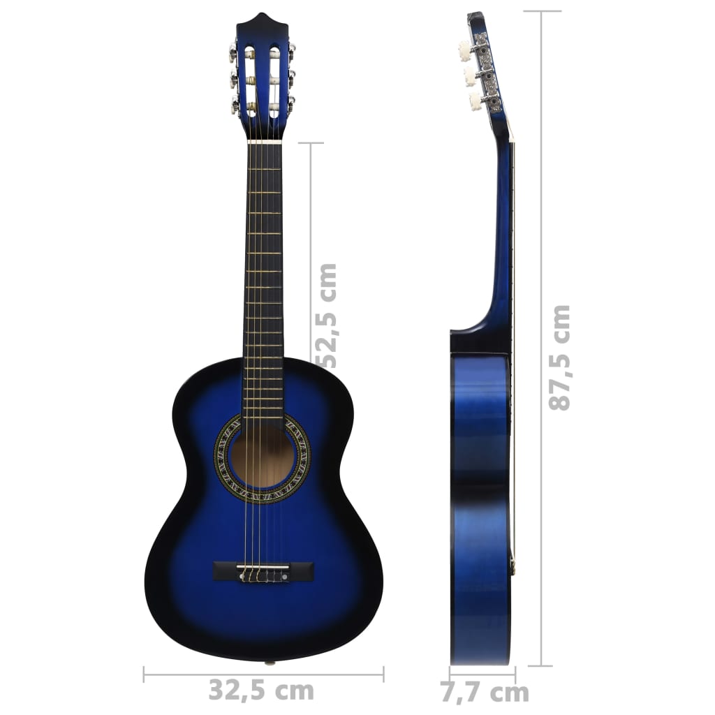 Klassisk gitar for nybegynnere og barn 1/2 34" blå