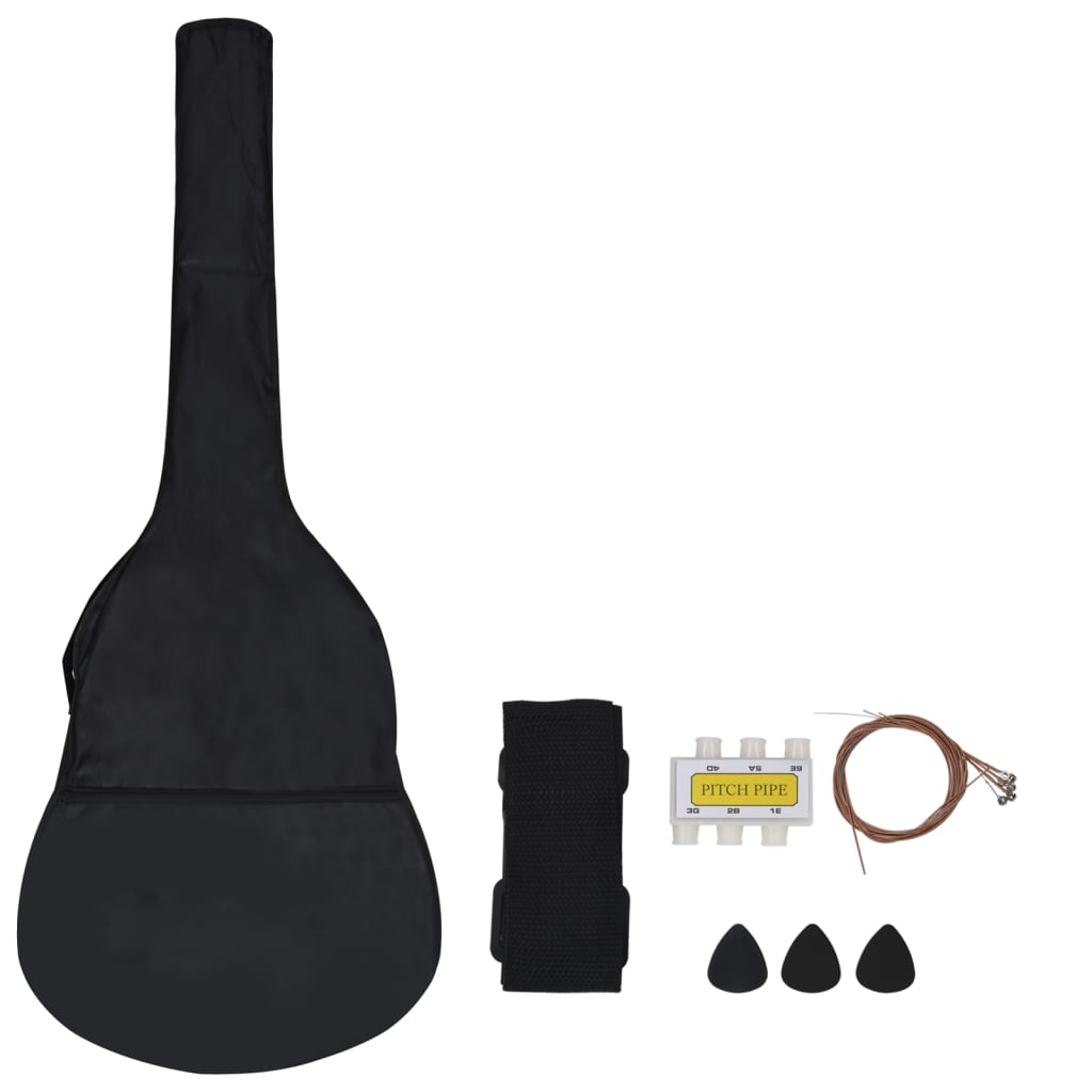 Klassisk gitar 8-delers sett for nybegynnere 1/2 34" svart