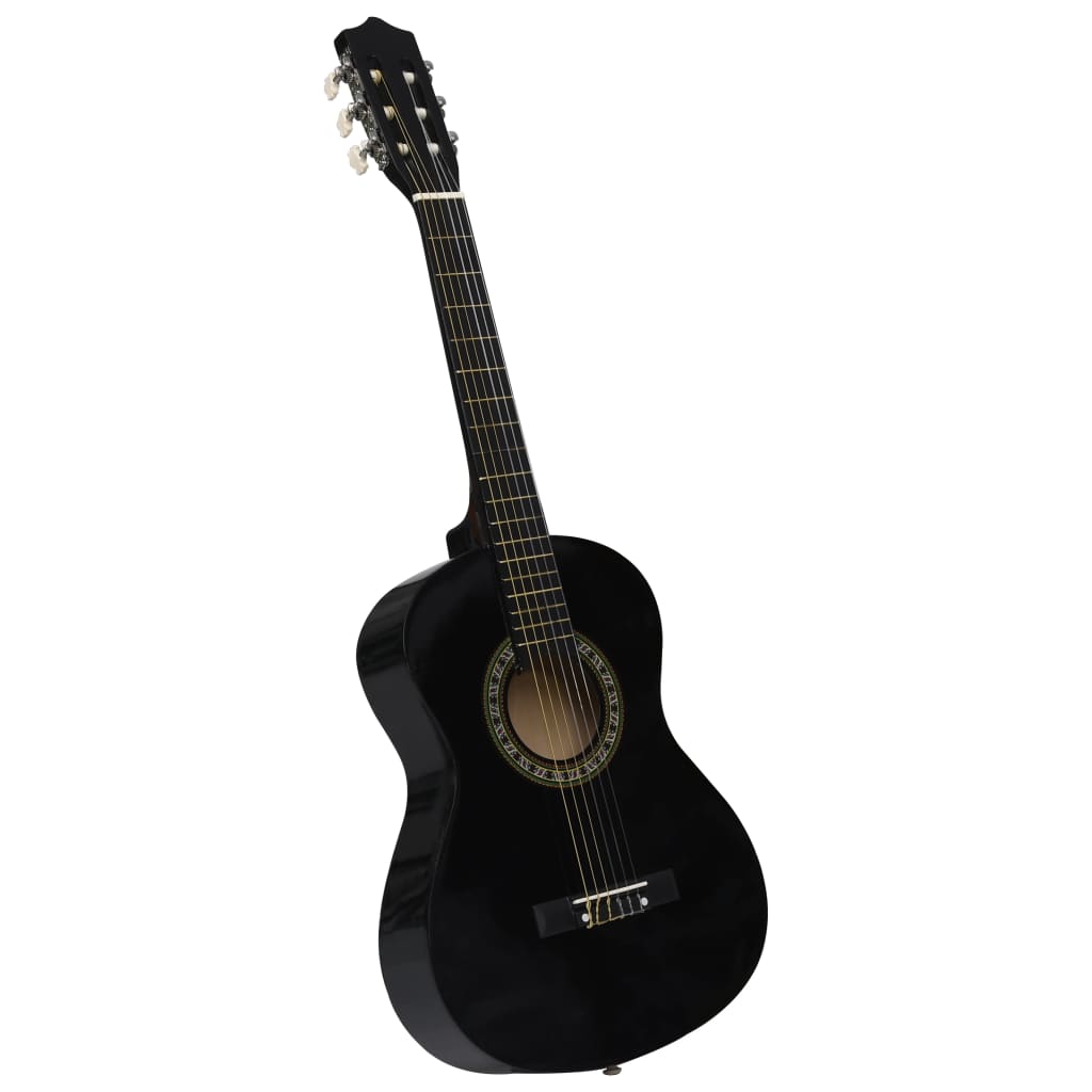 Klassisk gitar 8-delers sett for nybegynnere 1/2 34" svart