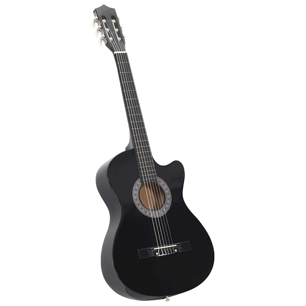 Western klassisk gitarsett 12 deler med 6 strenger svart 38"