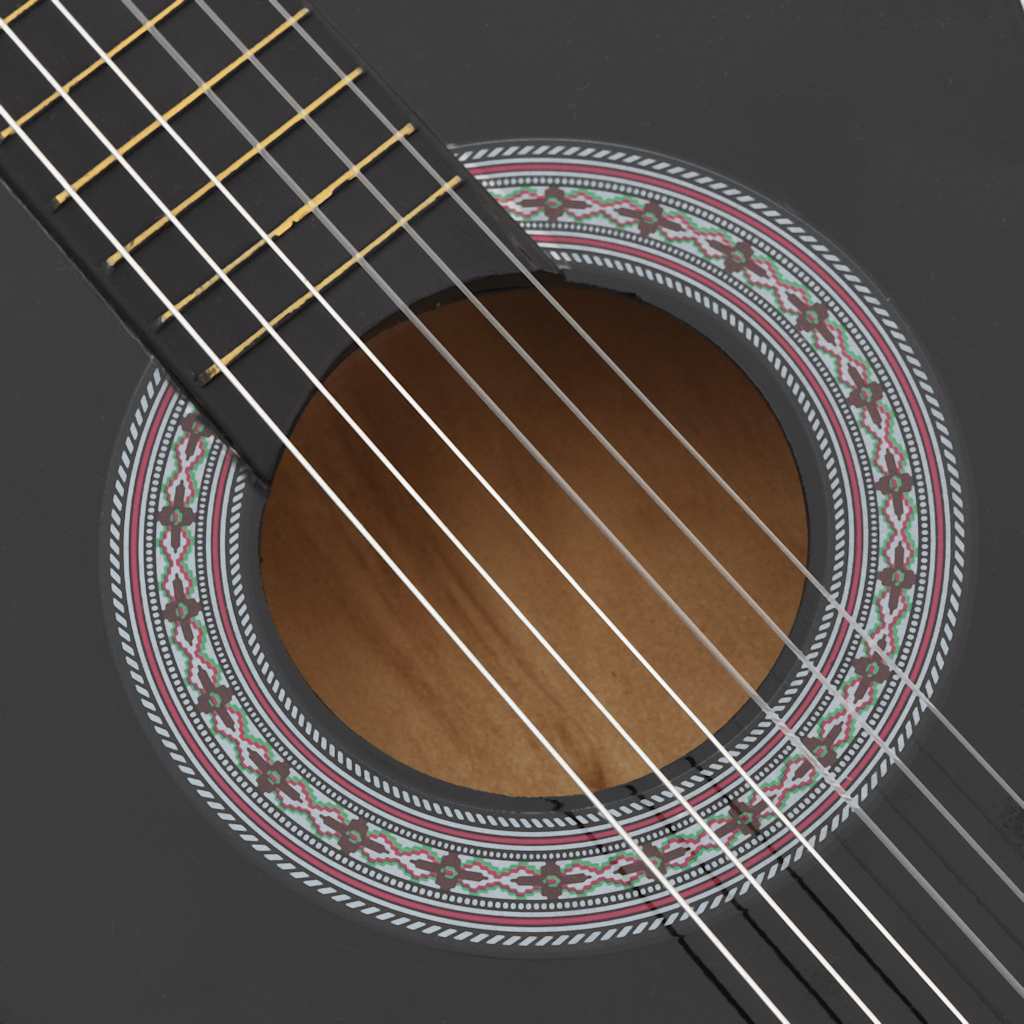 Western klassisk gitarsett 12 deler med 6 strenger svart 38"