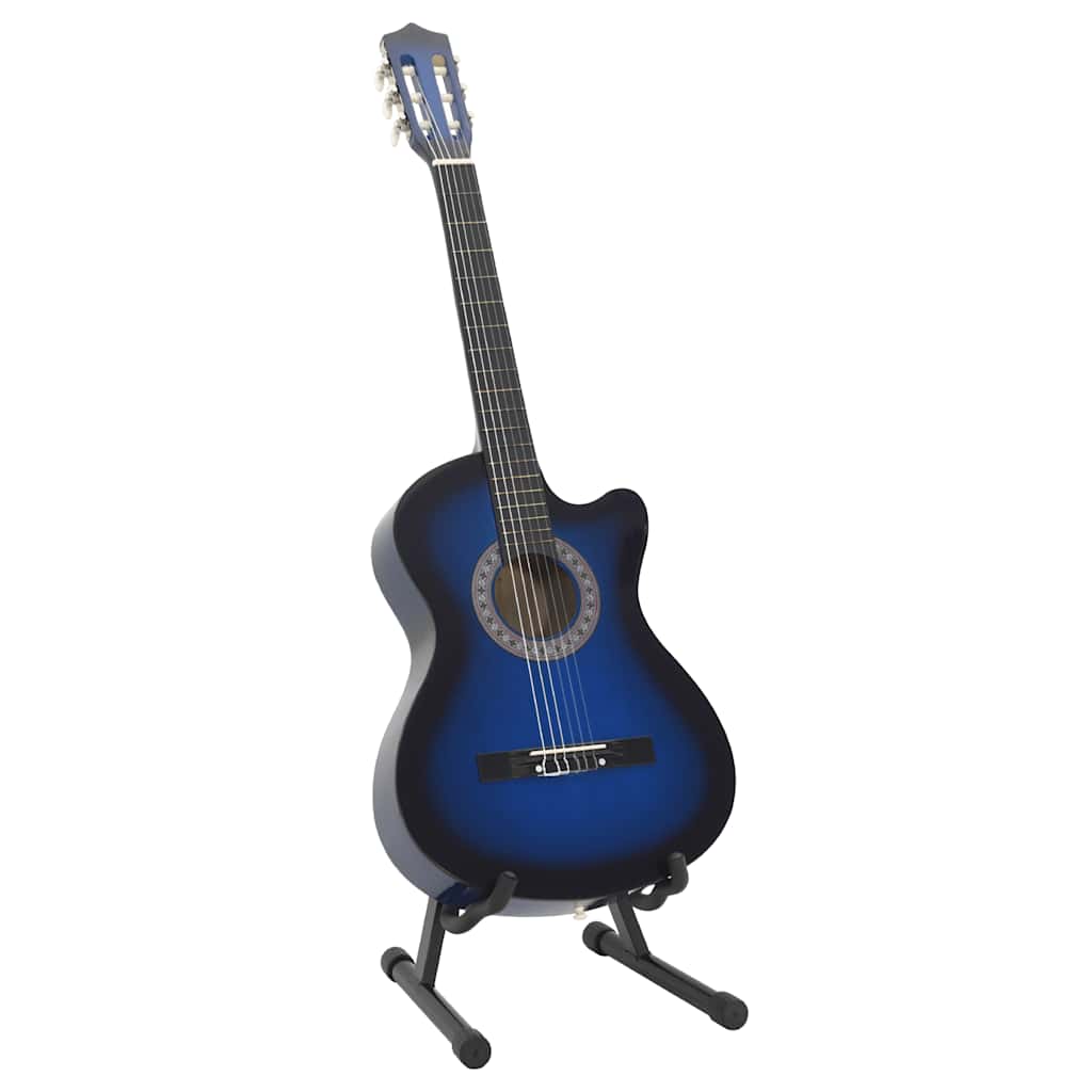 Western klassisk gitarsett 12 deler med 6 strenger blå 38"