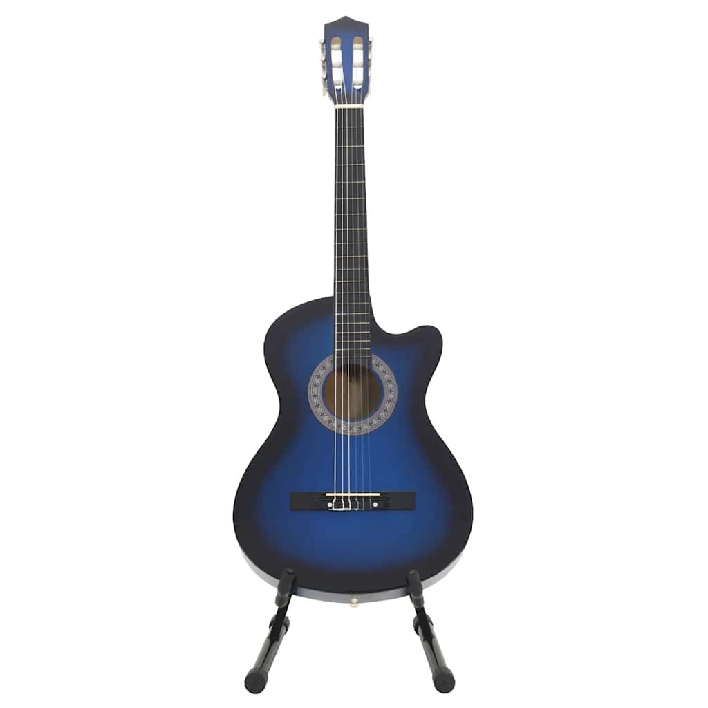 Western klassisk gitarsett 12 deler med 6 strenger blå 38"