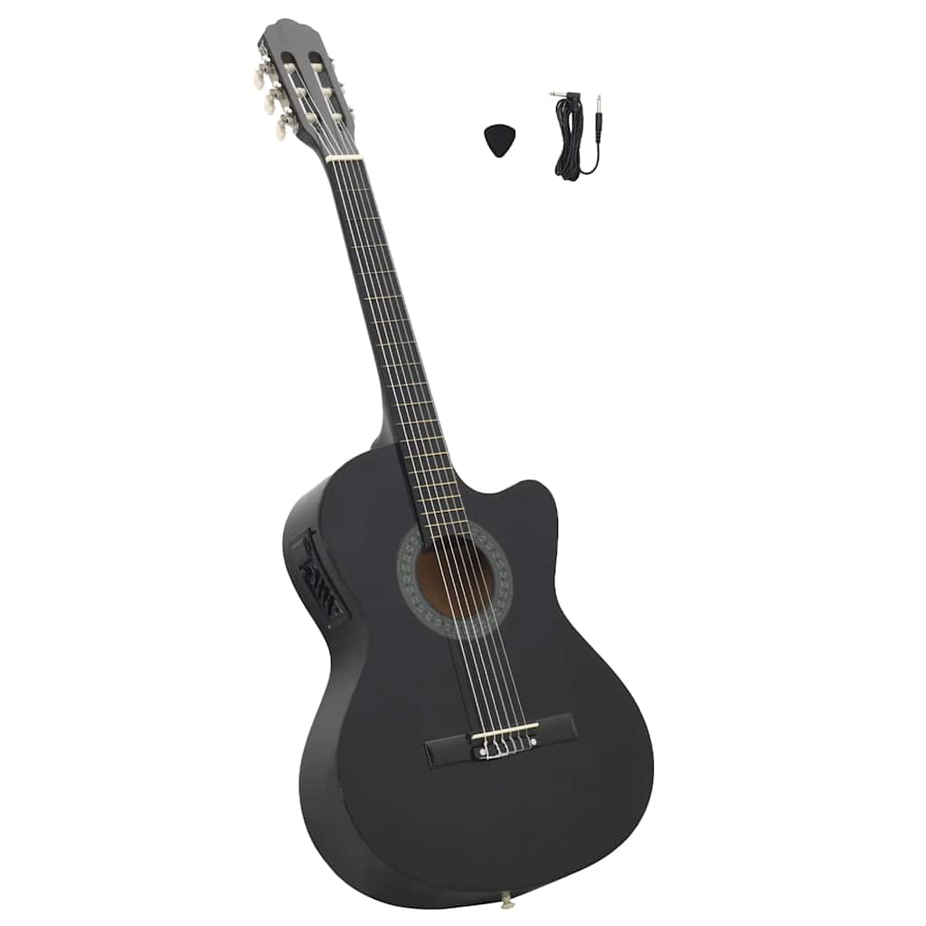 Western klassisk cutaway gitar med equalizer 6 strenger svart