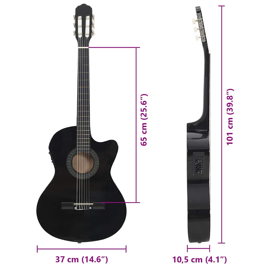 Western klassisk cutaway gitar med equalizer 6 strenger svart
