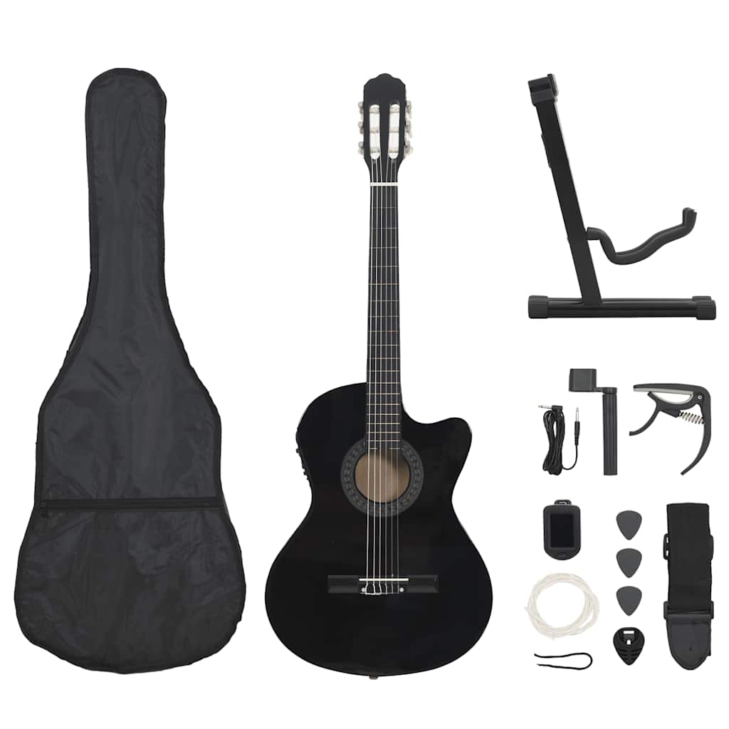 Western gitarsett 12 deler med equalizer og 6 strenger svart
