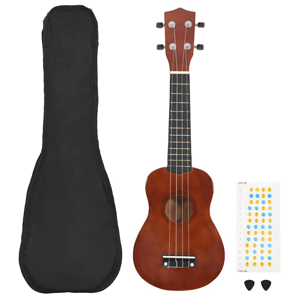 Sopran-ukulele sett med veske for barn mørkt tre 23"