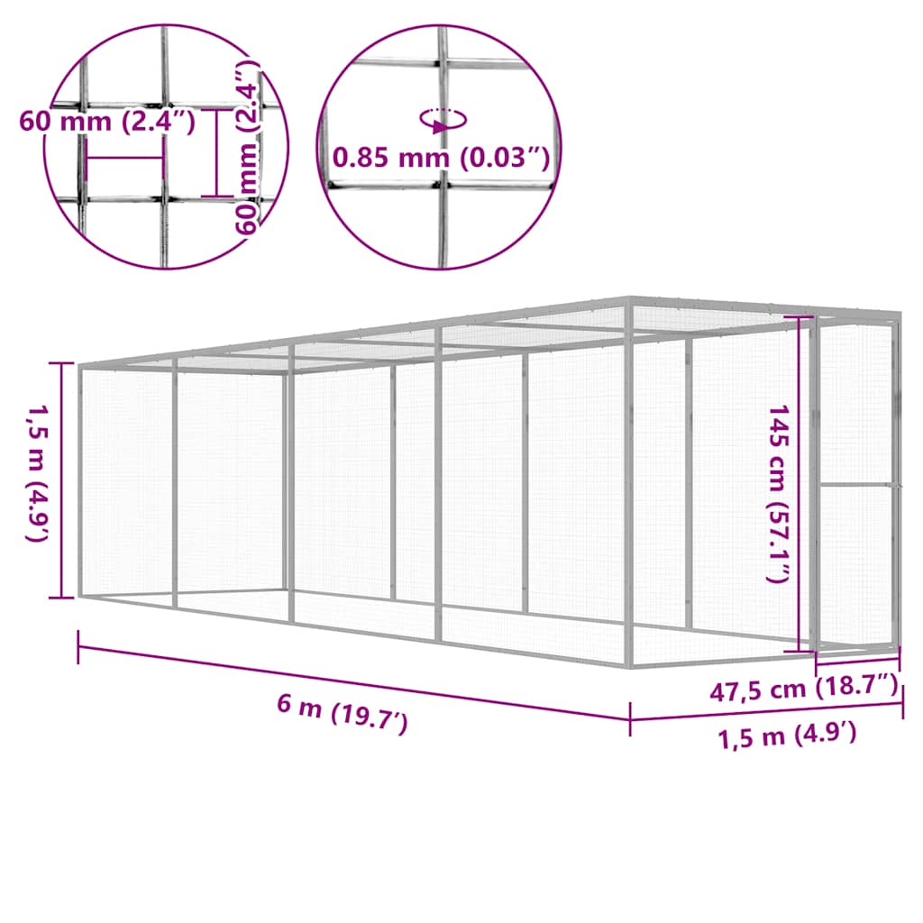 Kattegård 6x1,5x1,5 m galvanisert stål