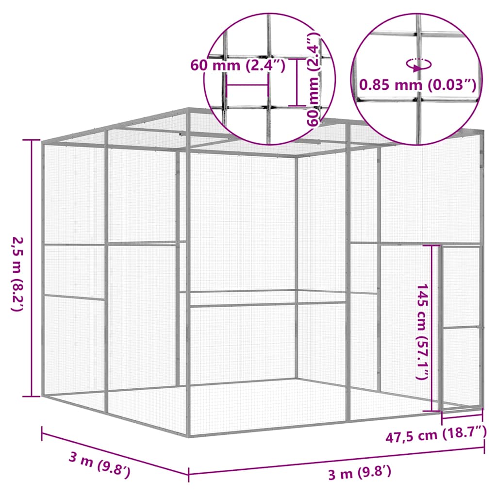 Kattegård 3x3x2,5 m galvanisert stål