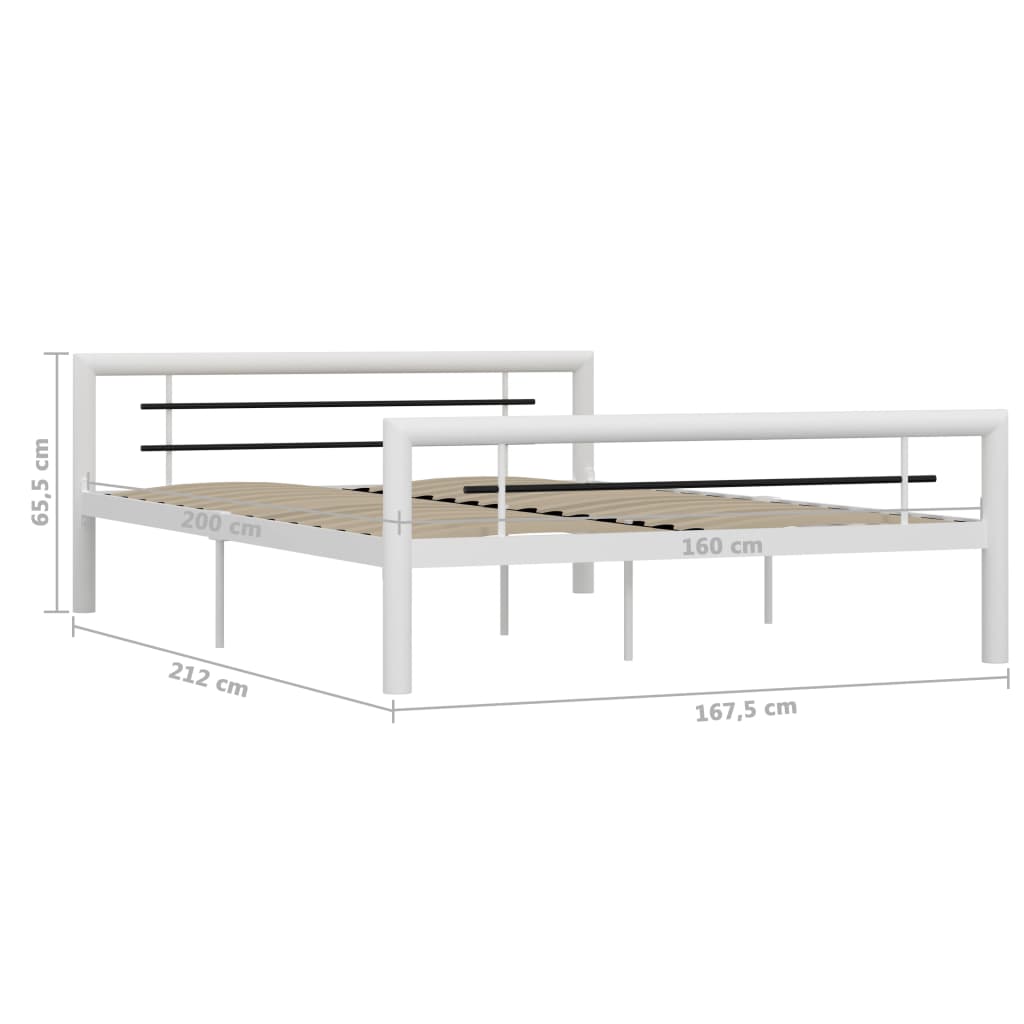 Sengeramme hvit og svart metall 160x200 cm