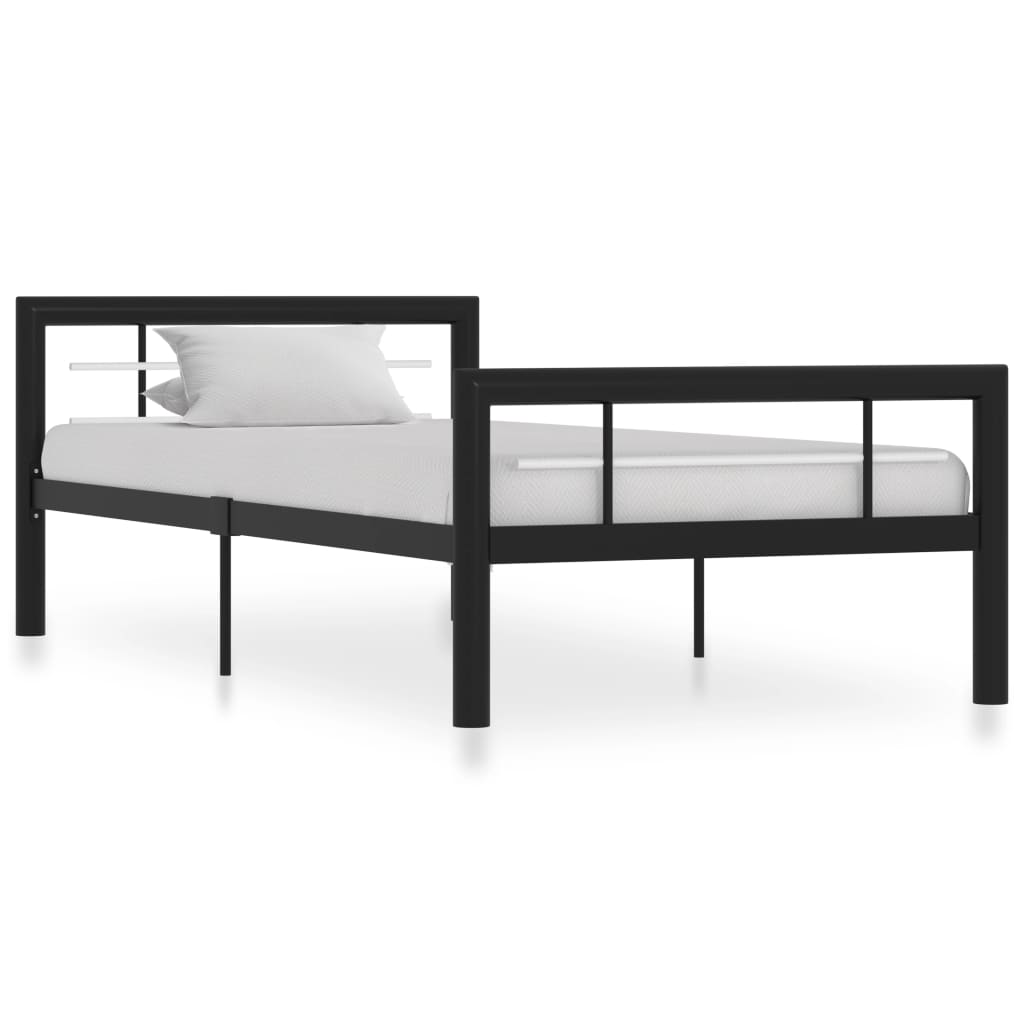 Sengeramme svart og hvit metall 90x200 cm