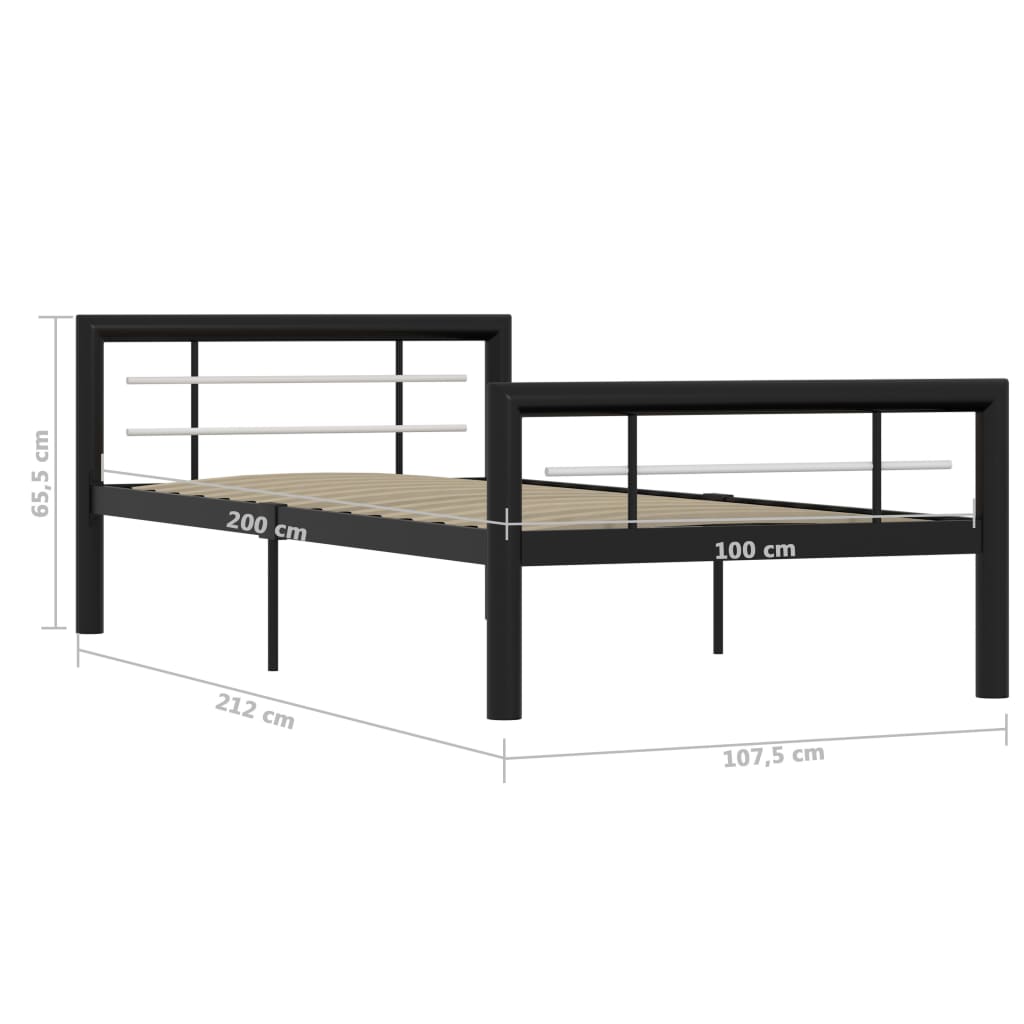 Sengeramme svart og hvit metall 90x200 cm