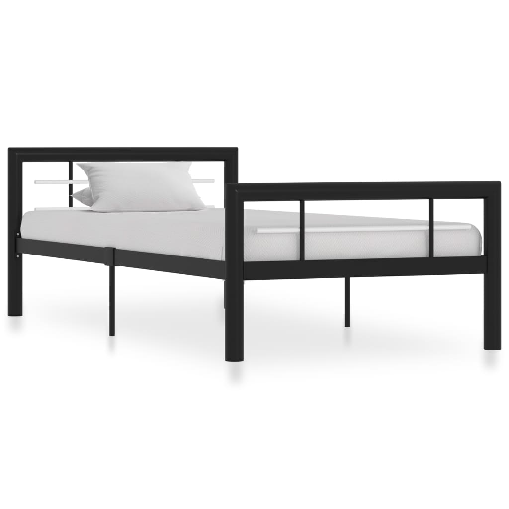 Sengeramme svart og hvit metall 100x200 cm