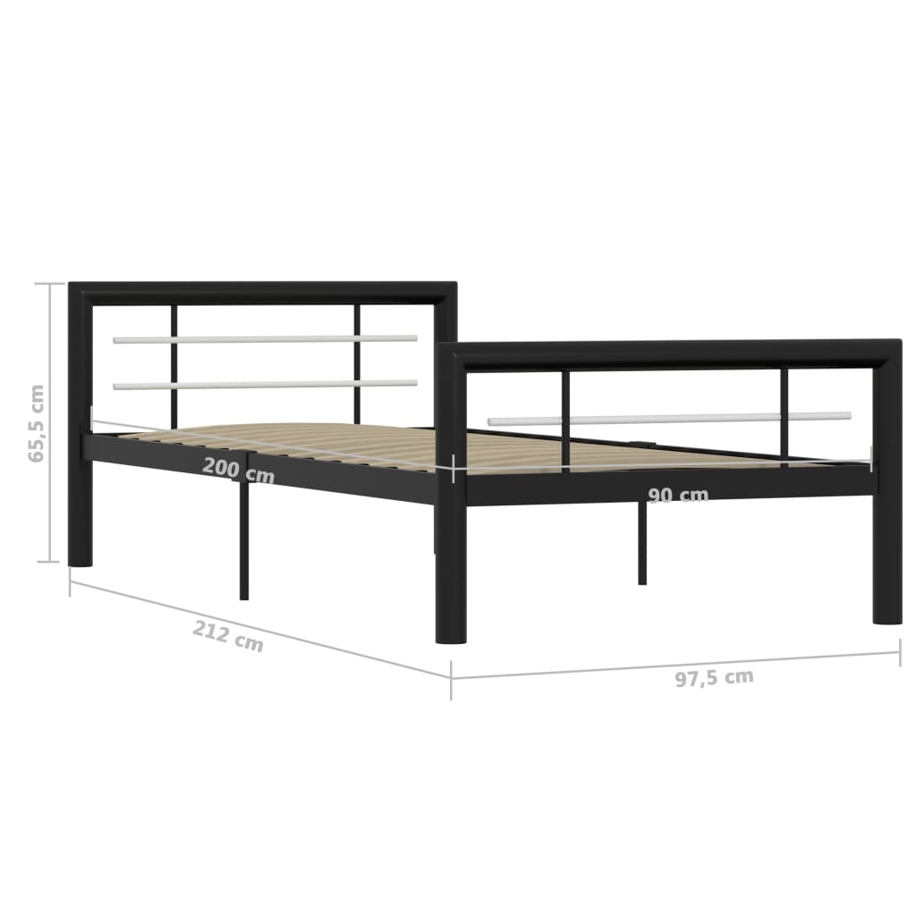 Sengeramme svart og hvit metall 100x200 cm