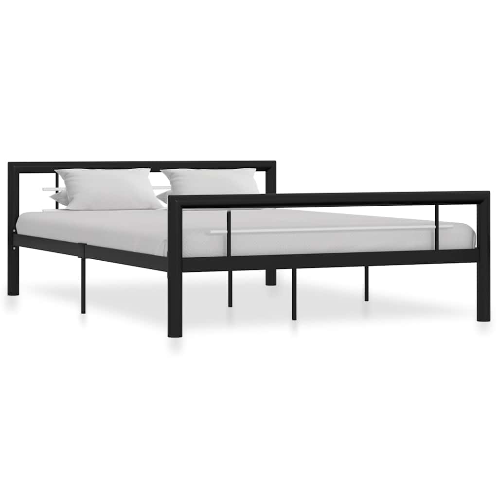 Sengeramme svart og hvit metall 140x200 cm