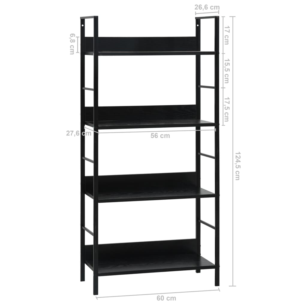 Bokhylle 4 lag svart 60x27,6x124,5 cm konstruert tre