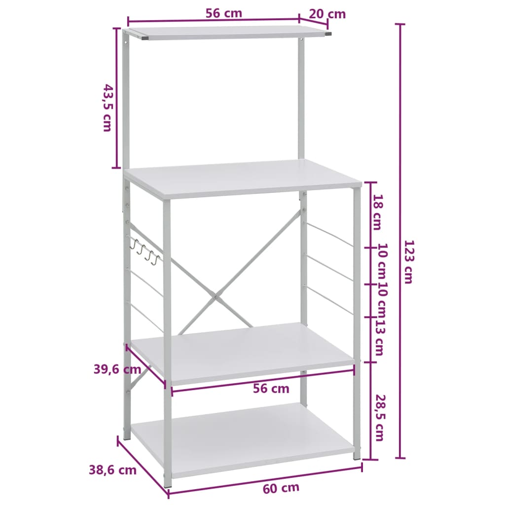 Hylle til mikrobølgeovn hvit 60x39,6x123 cm konstruert tre