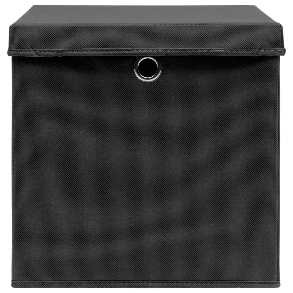 Oppbevaringsbokser med lokk 4 stk svart 32x32x32 cm stoff