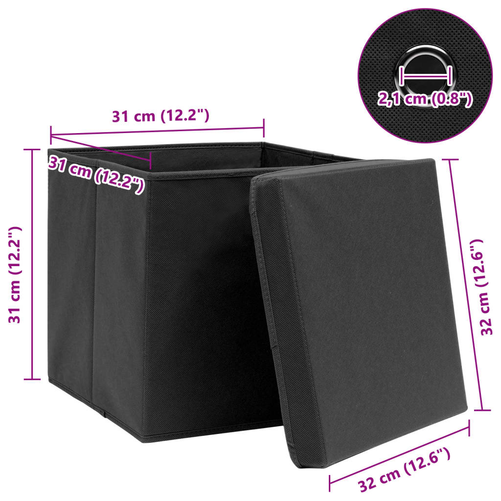 Oppbevaringsbokser med lokk 10 stk svart 32x32x32 cm stoff
