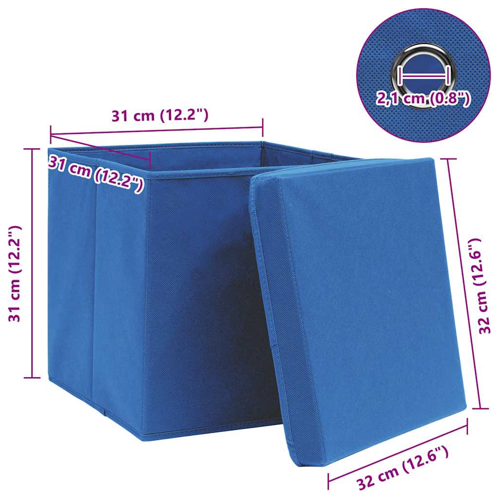 Oppbevaringsbokser med lokk 4 stk blå 32x32x32 cm stoff