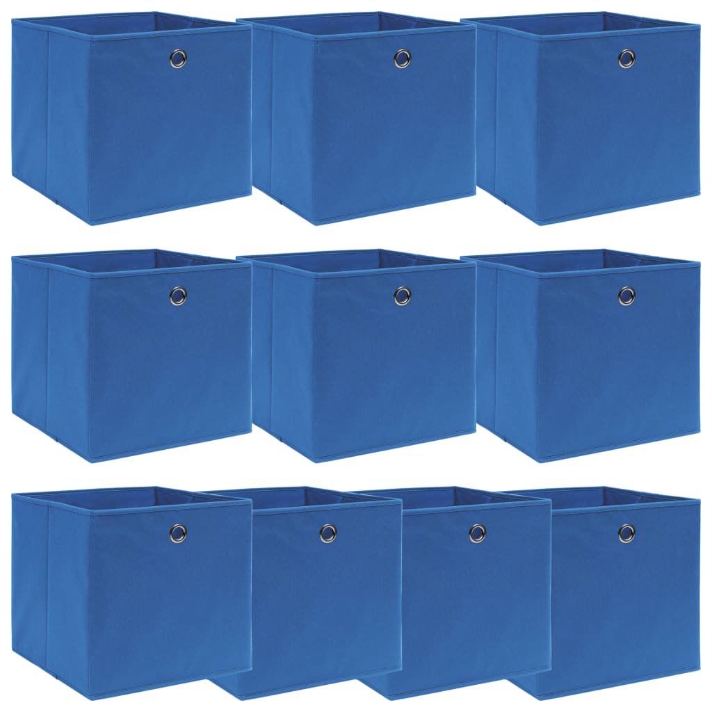 Oppbevaringsbokser 10 stk blå 32x32x32 cm stoff
