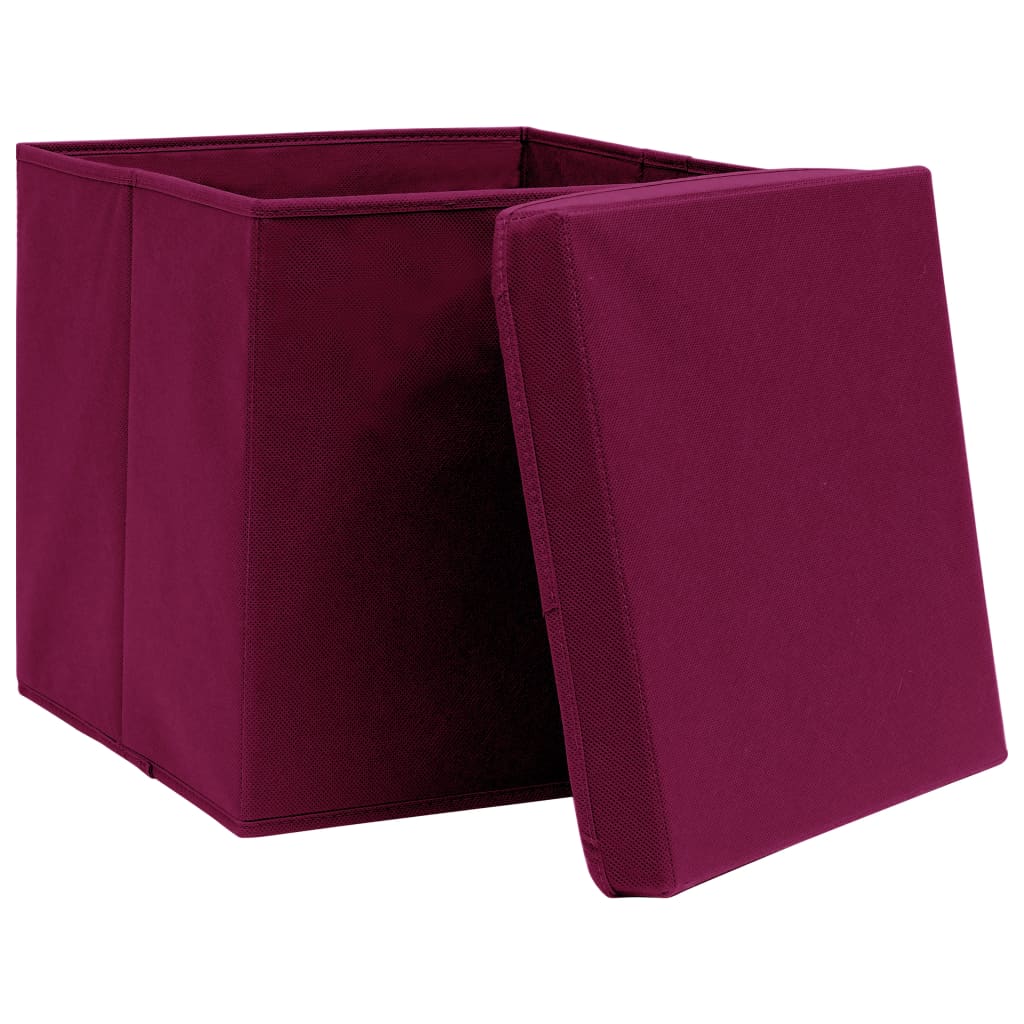Oppbevaringsbokser med lokk 4 stk mørkerød 32x32x32 cm stoff