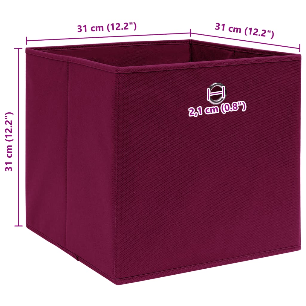 Oppbevaringsbokser 10 stk mørkerød 32x32x32 cm stoff