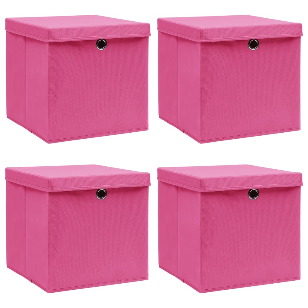 Oppbevaringsbokser med lokk 4 stk rosa 32x32x32 cm stoff