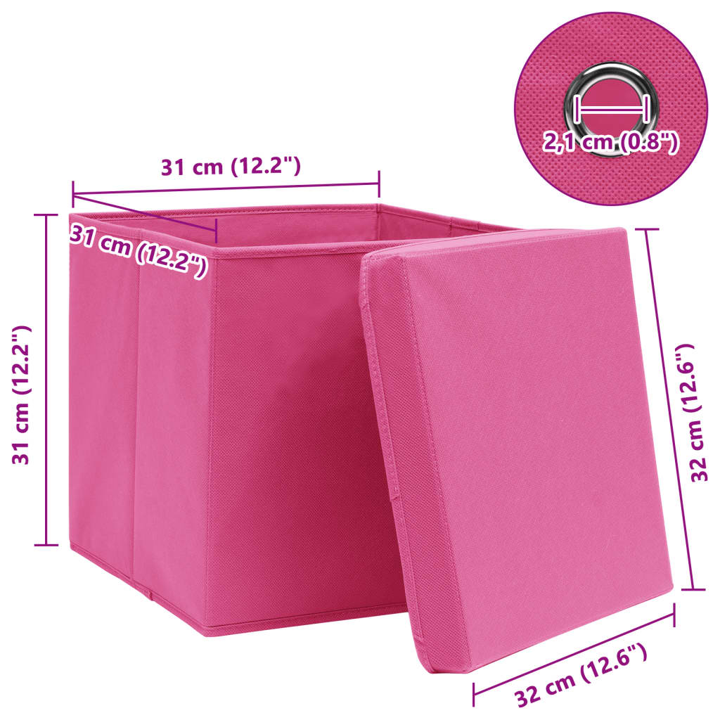 Oppbevaringsbokser med lokk 4 stk rosa 32x32x32 cm stoff