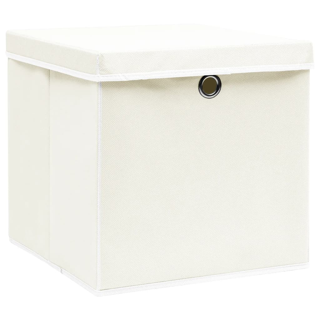 Oppbevaringsbokser med lokk 4 stk hvit 32x32x32 cm stoff