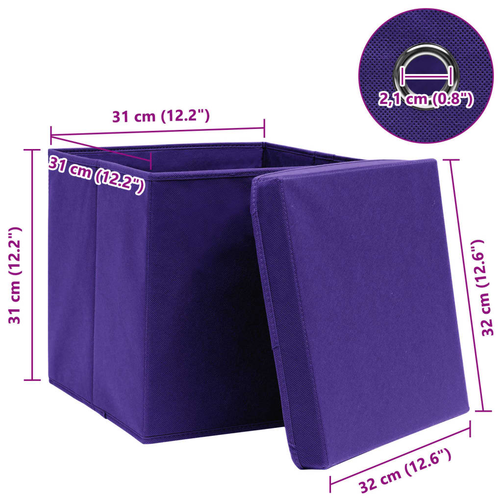 Oppbevaringsbokser med lokk 4 stk lilla 32x32x32 cm stoff