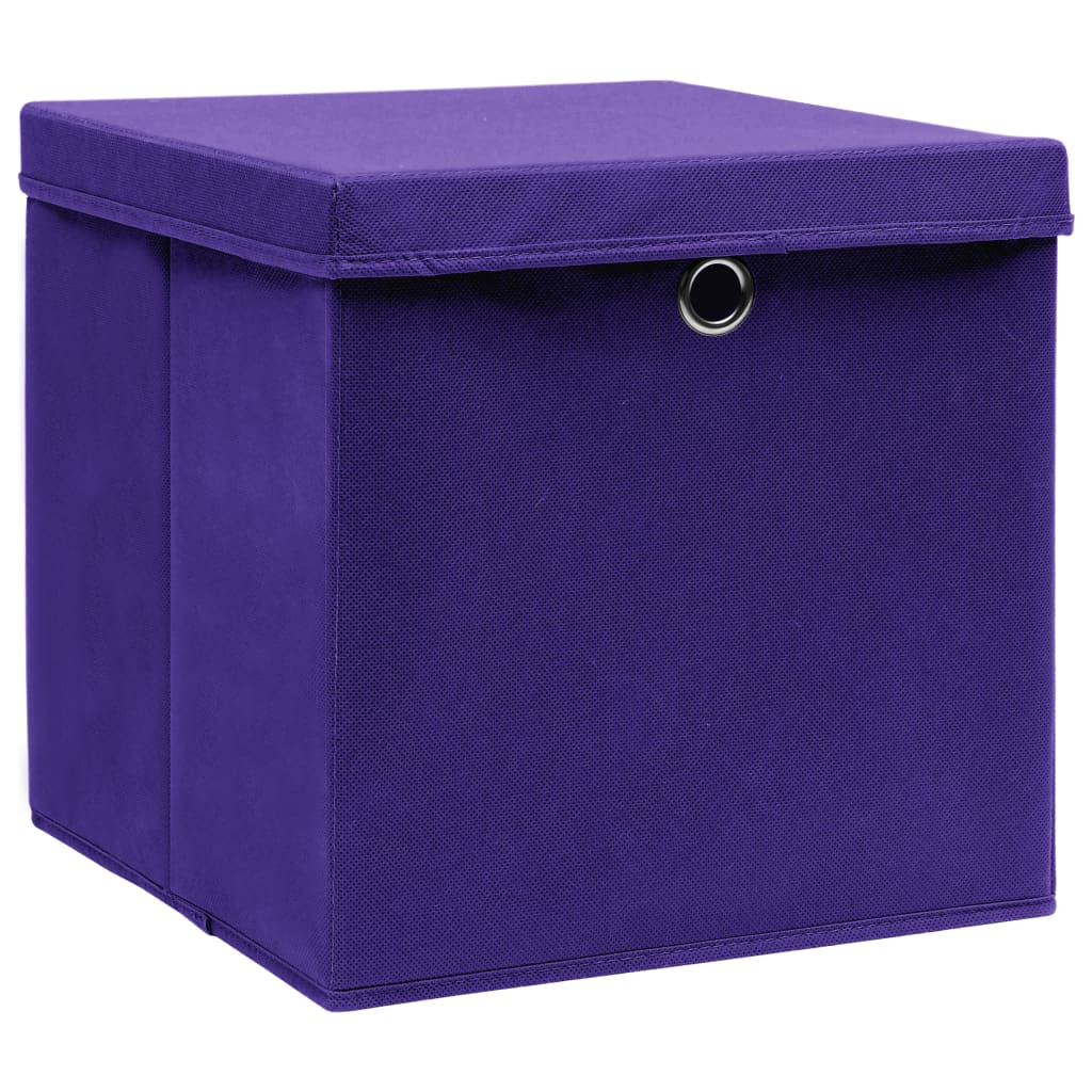 Oppbevaringsbokser med lokk 10 stk lilla 32x32x32 cm stoff